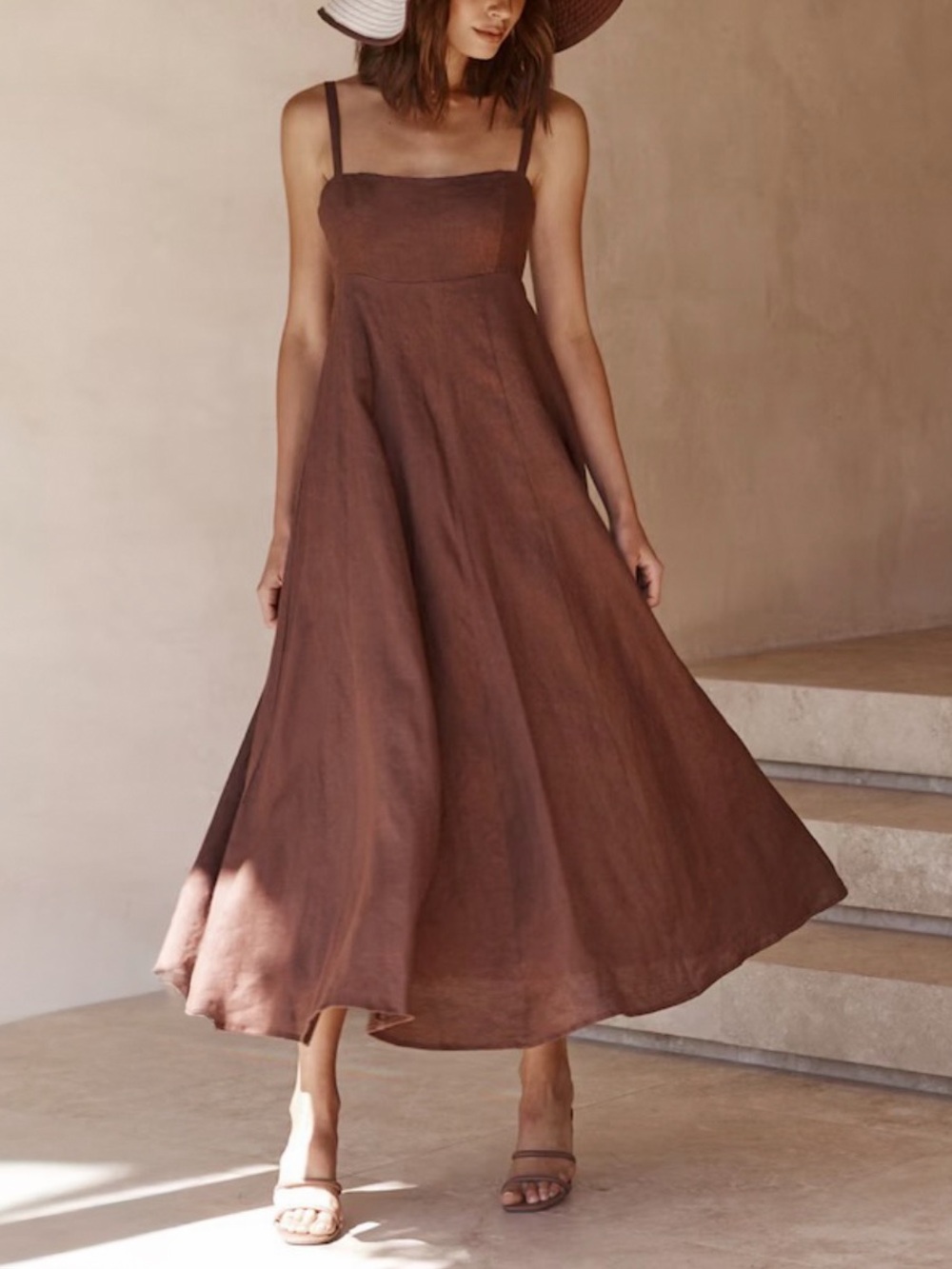 Brown Linen Maxi Dress (L)